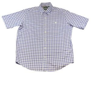 Orvis Mens Classic Fit Gingham Short Sleeve Button Down Shirt Blue White Large